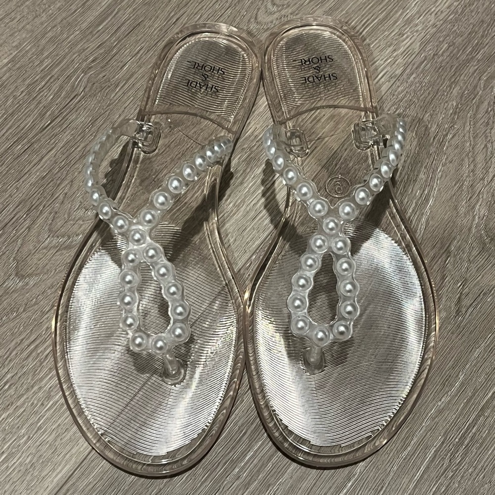 NEW! Shade & Shore Women's Clear Transparent Pearl Sandals
